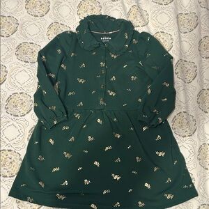 Mini Boden Dark Green Dress with Gold Accents